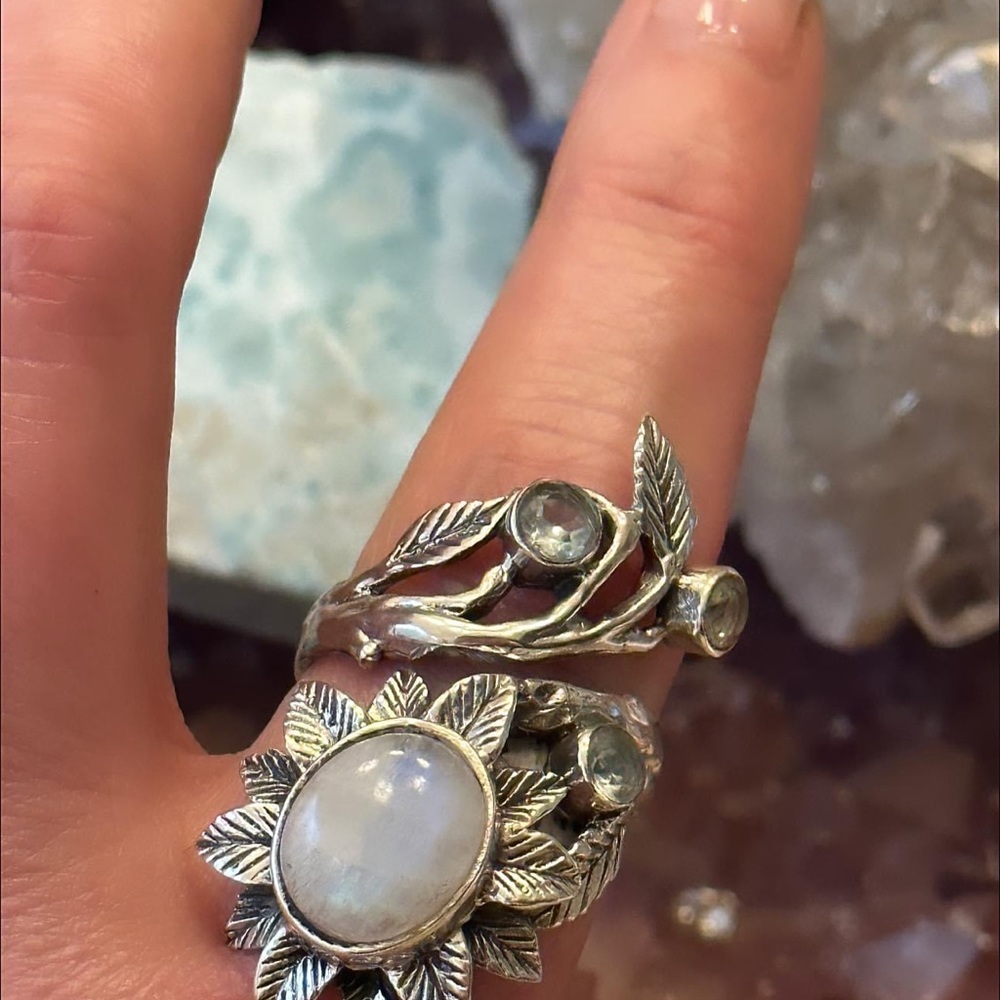 Rainbow Moonstone Statement Flower Sterling Silve… - image 3